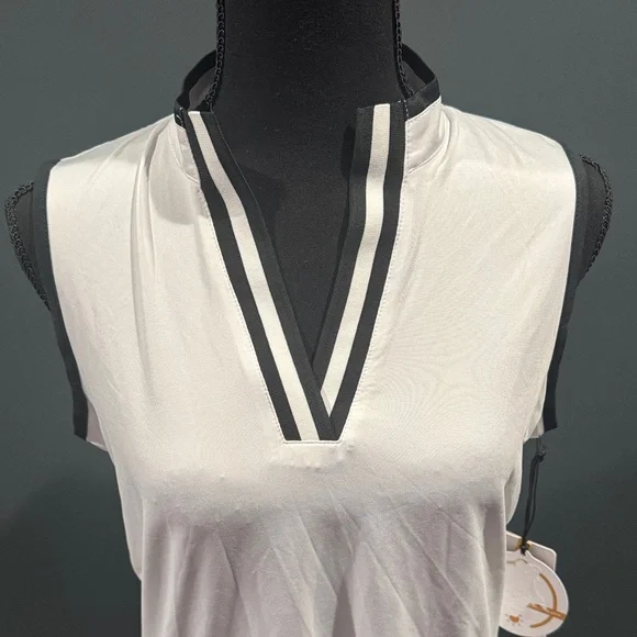 Tail White Label —  White Sleeveless Blouse with Black Trim - Picture 3 of 5